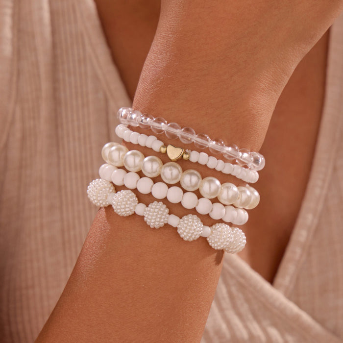 Wholesale Geometric Woven Glass Bead 5-Piece Bracelet Set Black White Jewelry Accessory MOQ≥2