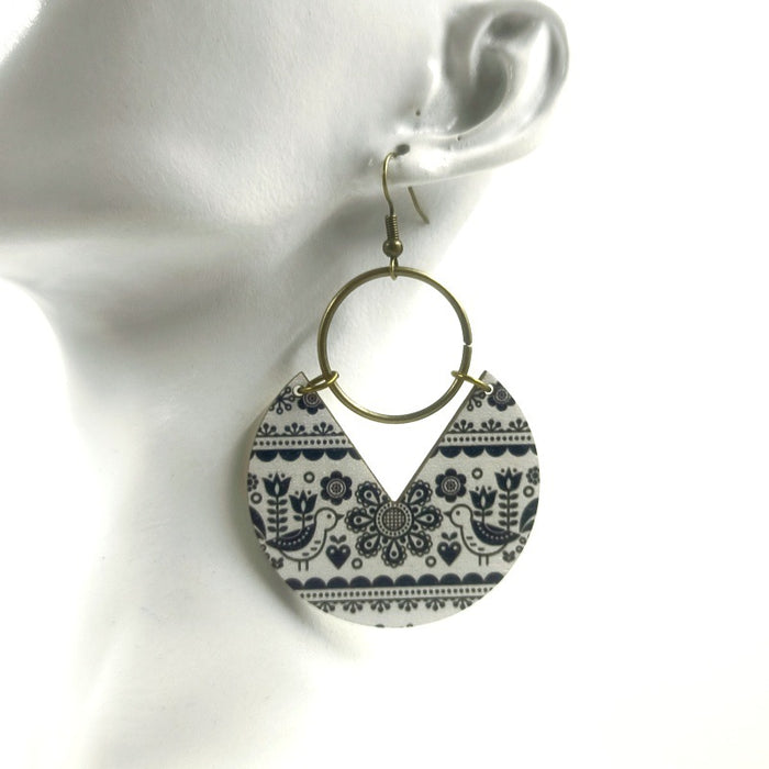 Wholesale Wood Printed Bohemian Stripe Stitching Earrings JDC-ES-Yinxue004