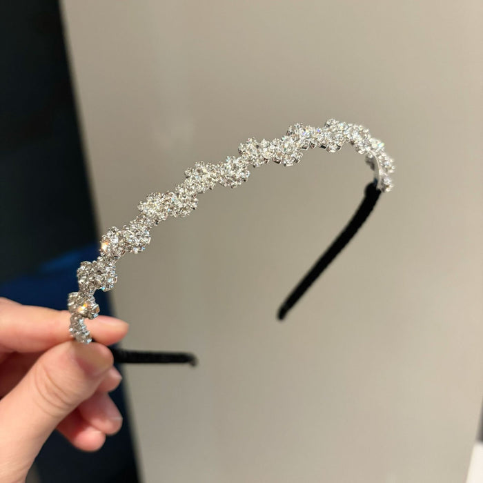 Wholesale  rhinestone hair bundle flash diamond flower hairband thin bow tie headband diamond hair accessories