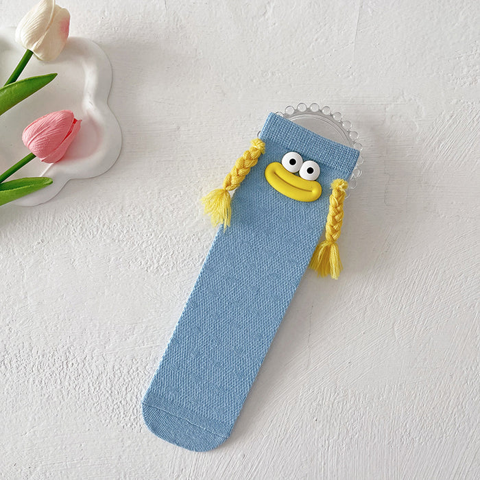 Wholesale Thin children' s socks mid-tube socks  cute long socks  funny braids pile socks