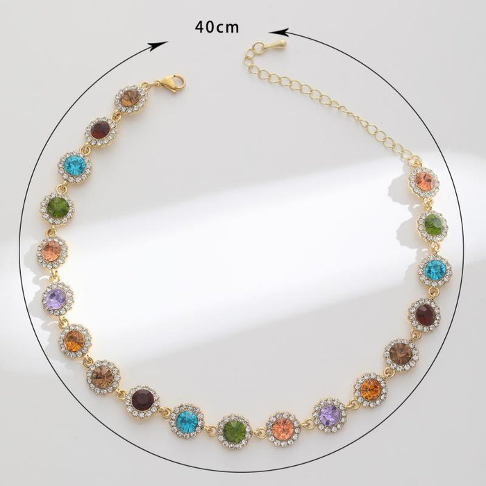 Wholesale Round Full Diamond Colored Rhinestone Alloy Necklace JDC-NE-XiangSheng001