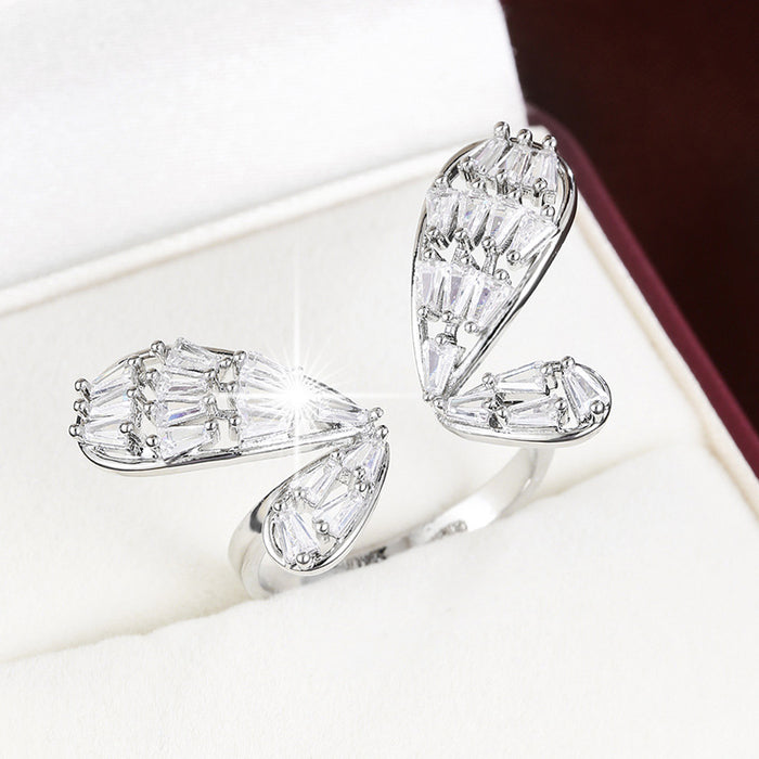 Wholesale Copper Zircon Butterfly Adjustable Ring Gold+ White Fashion Jewelry Accessory