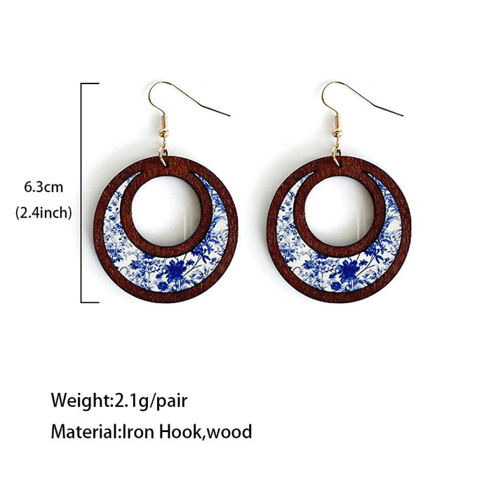 Wholesale Flower Wooden Earrings Sunflower Double Ring Inlaid Earrings Mother Gift