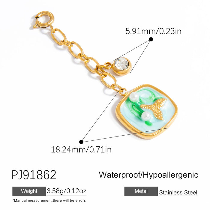 Wholesale Stainless steel bikini buckle ocean style shell rainbow oil drop pendant swimsuit pendant