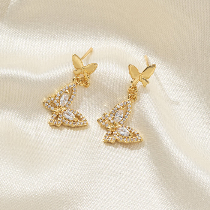 Wholesale Copper inlaid zircon earrings butterfly high-end temperament versatile earrings jewelry