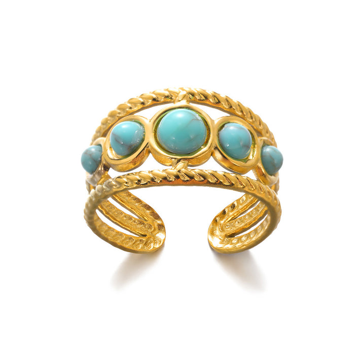 Wholesale Retro Inlaid PeacocK Turquoise Stainless Steel Ring