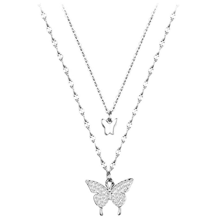Wholesale Double-layer Butterfly Necklace Necklace Sweet Stacked Clavicle Chain