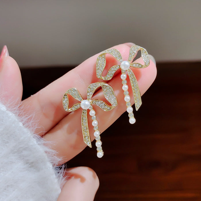 Wholesale Light luxury long bow earrings, new high-end earrings, simple and fashionable ear accessories