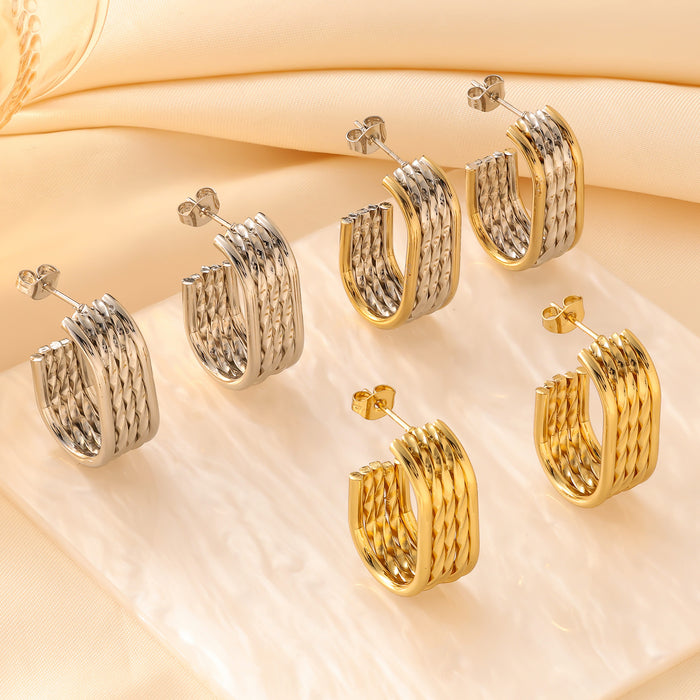 Wholesale New titanium steel earrings with gold electroplating, fashionable and simple earrings, 5-wire spliced stainless steel earrings