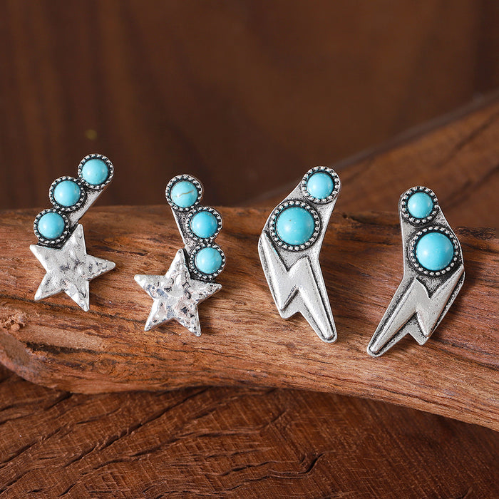 Wholesale Retro Star Lightning Turquoise Earrings