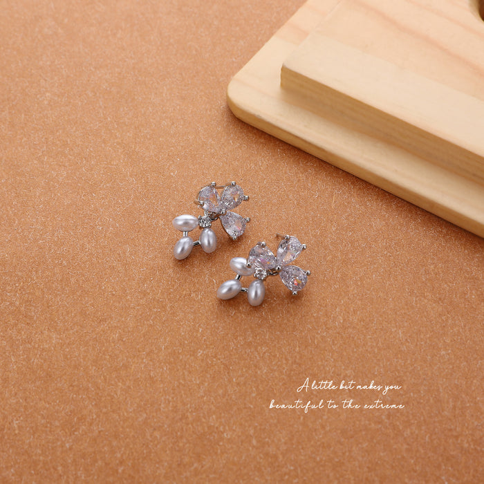 Wholesale Geometric Zircon Pearl Earrings, Fashionable Commuter Versatile, Simple Earrings, High Quality, Exquisite Earrings