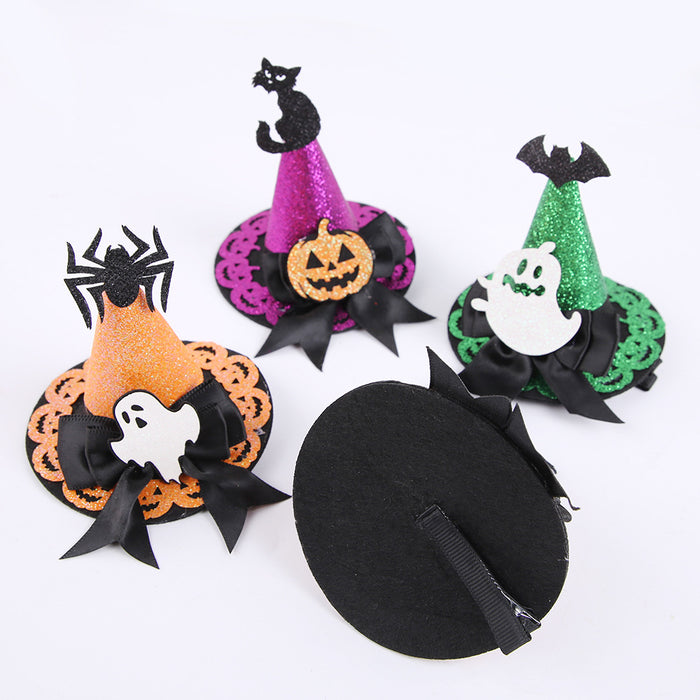 Wholesale Chic Witch Hat Hairpin Cloth Hair Clip With Skull Bat Pumpkin Design Masquerade Party Jewelry Accessory