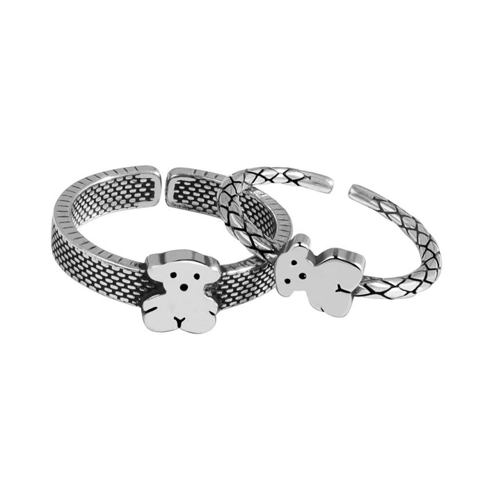 Wholesale Copper Electroplated Adjustable Ring Set Cute Cartoon Bear Two Piece Knuckle Rings For Women Fashion Jewelry Accessory