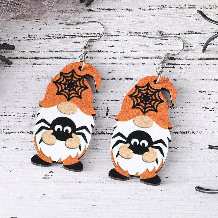 Wholesale  Bat Skull Cute Dwarf Pendant Earrings Wooden Gothic Double-sided Earrings