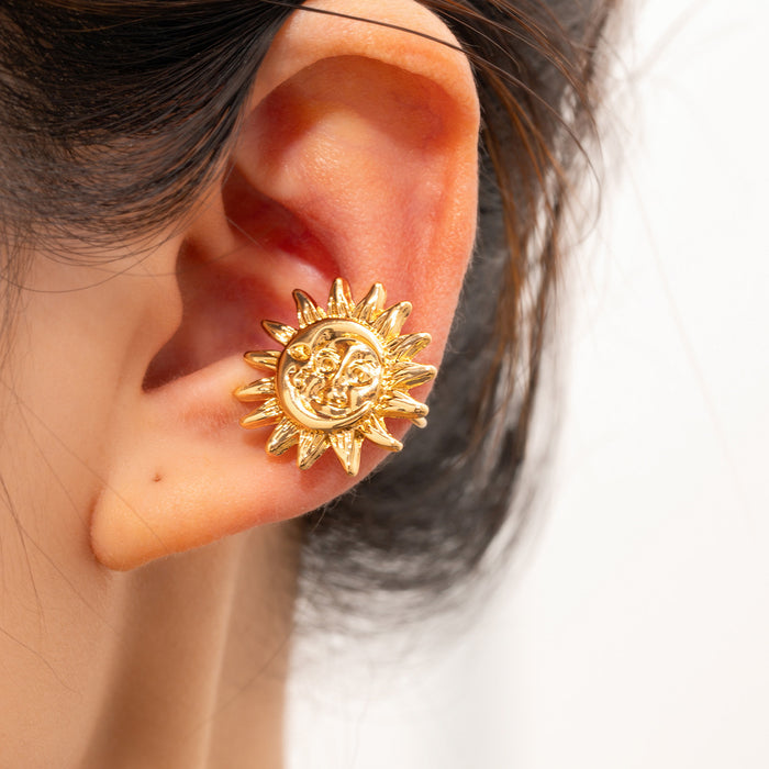 Wholesale Fashionable alloy earrings with light luxury and high-end feel, flower moon sun ear clip, ear bone clip