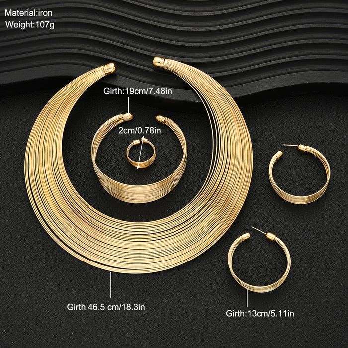 Wholesale Exaggerated metal ring-shaped multi-layered circular jewelry set.