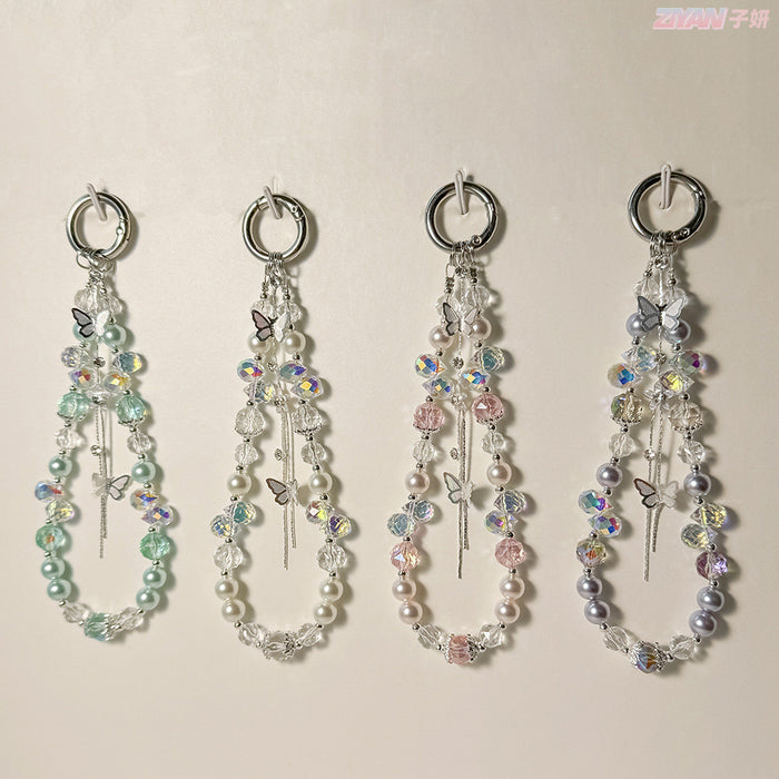 Wholesale Crystal Mobile Phone Chain Pearl Car Keychain Alloy Bag Hanging Ornaments