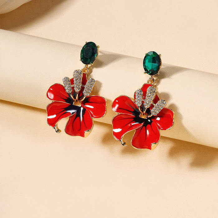 Wholesale Personalized alloy flower earrings with vintage silver needles and diamond studded earrings