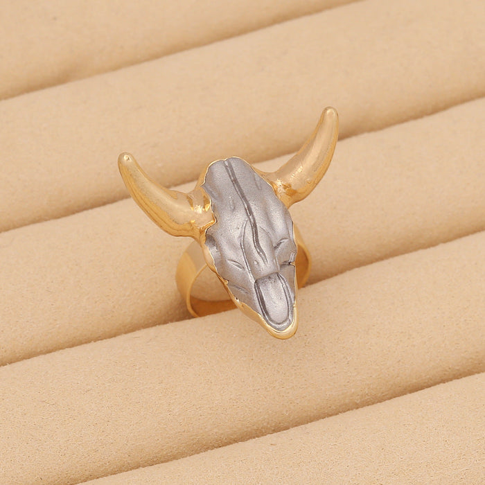 Wholesale Ring Resin Bohemian Bull Head Ring JDC-RS-BingM001