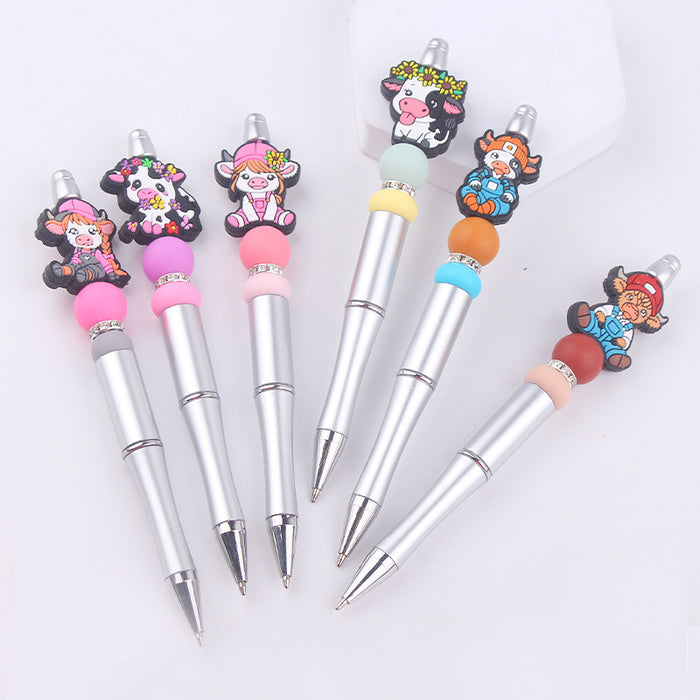 Wholesale Cartoon Cow Silicone Plastic Bead Pen JDC-PN-GuangTian006