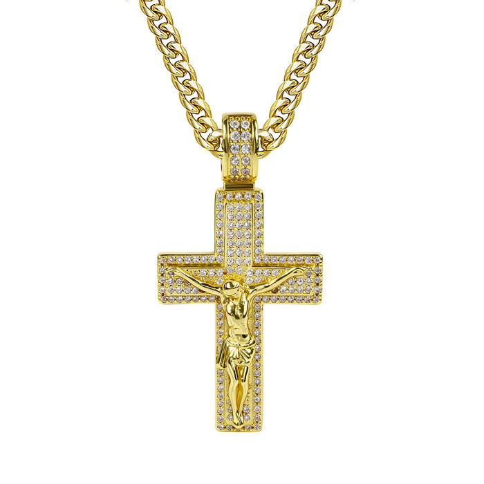 Wholesale Diamond-encrusted cross full diamond gold-plated pendant necklaces