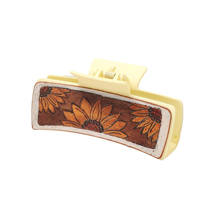 Wholesale Western Style Leather Hairpin Sunflower English Alphabet Clip Women Shark Clip