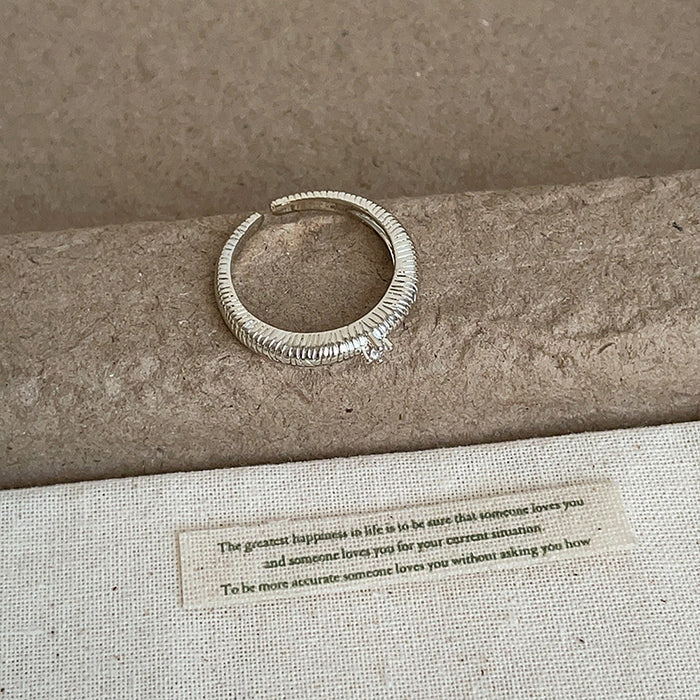 Wholesale Brushed Silver Ring with Scattered Diamond Accents