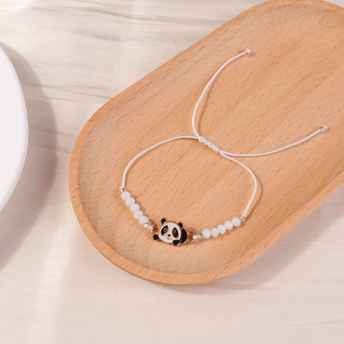 Wholesale Black and white panda crystal bead bead woven adjustable bracelet