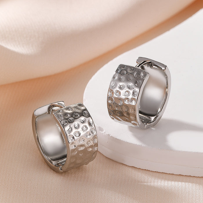 Wholesale Wrinkled ears with irregular texture and wide retro earrings, copper plated with real gold material