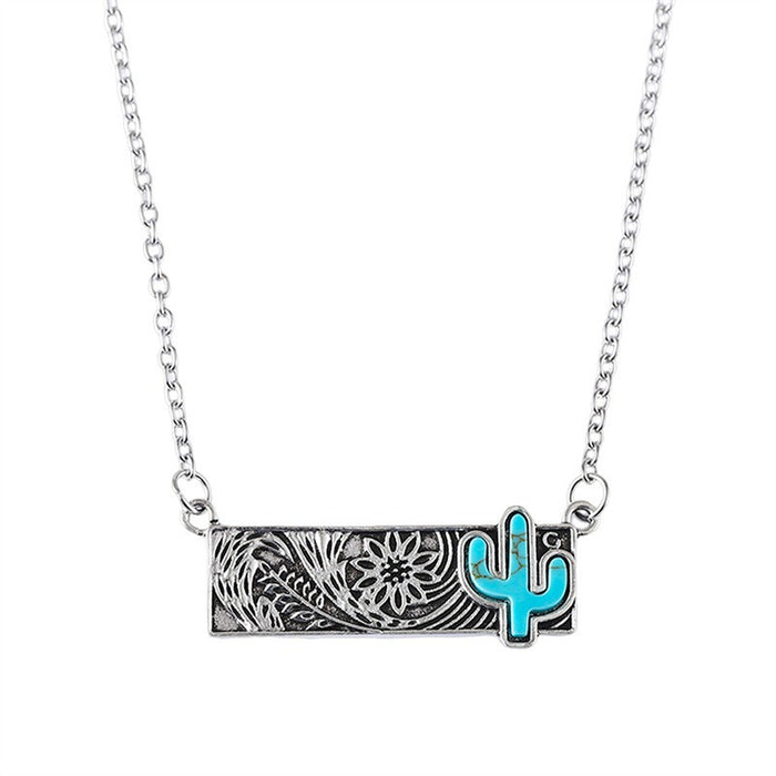 Wholesale 2pcs retro square turquoise bohemian style necklace