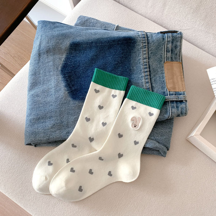 Wholesale Socks Candy Color Cute Embroidery Middle Tube Socks Pile Sock Cotton