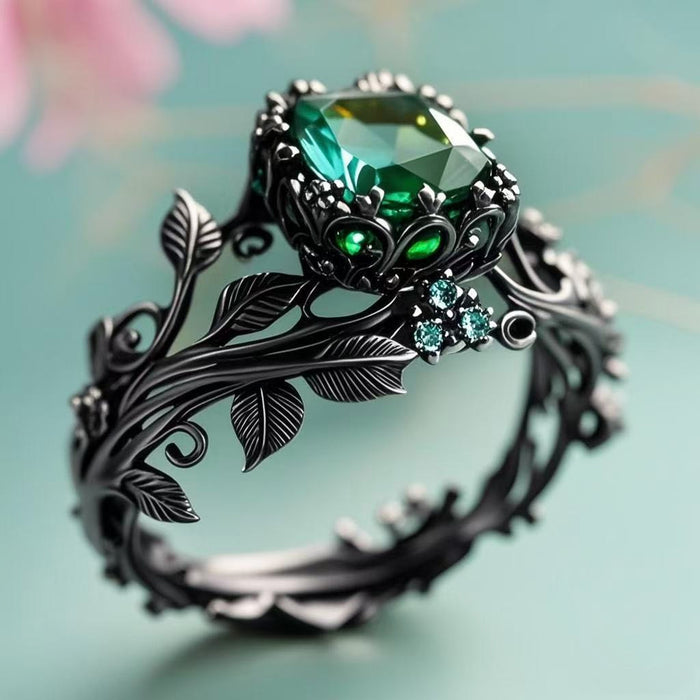 Wholesale Totem ring retro alloy inlaid with green crystal ring