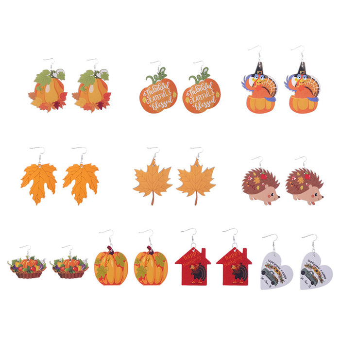Wholesale Earrings Wooden Autumn Pumpkin Maple Leaf JDC-ES-ChTeng003