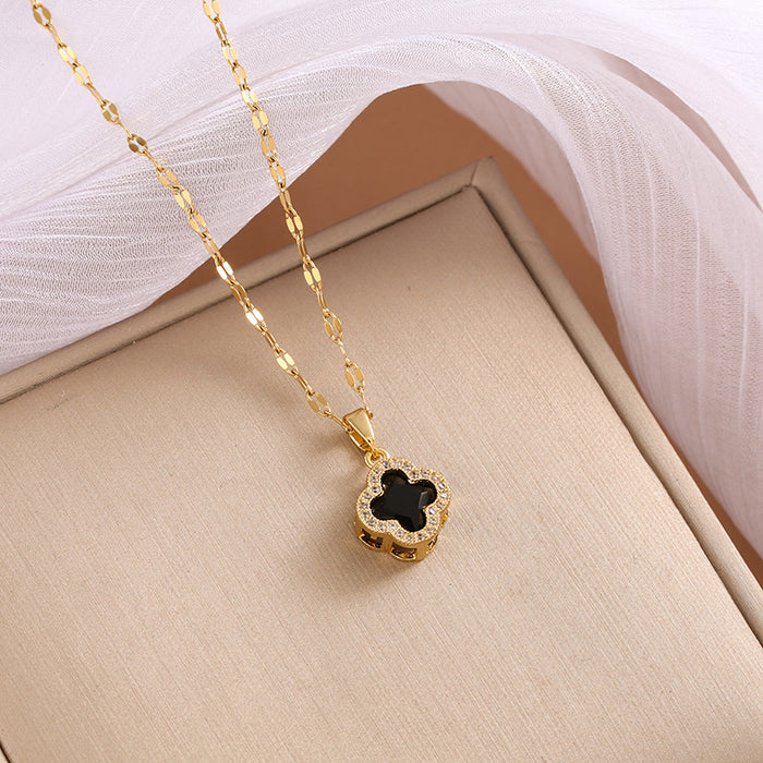 Wholesale Multi colored zircon clover necklace, personalized, fashionable, niche, collarbone chain design sense