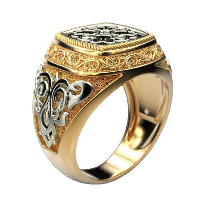 Wholesale New retro carved pattern cross two-color ring