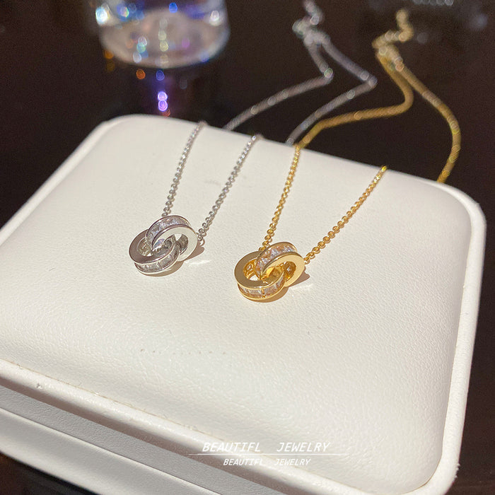 Wholesale Double-ring zircon choker necklace pendant