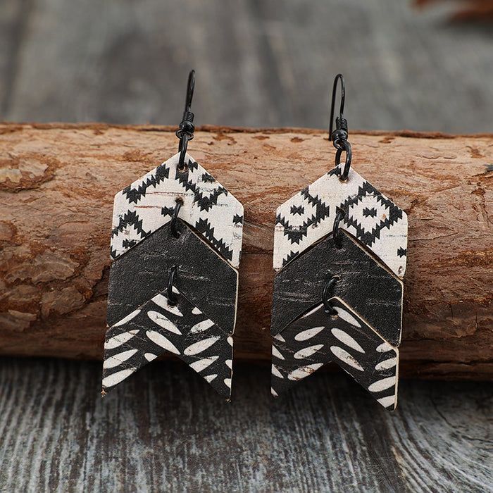 Wholesale Fishtail Multi-Layer Splicing Wooden Earrings