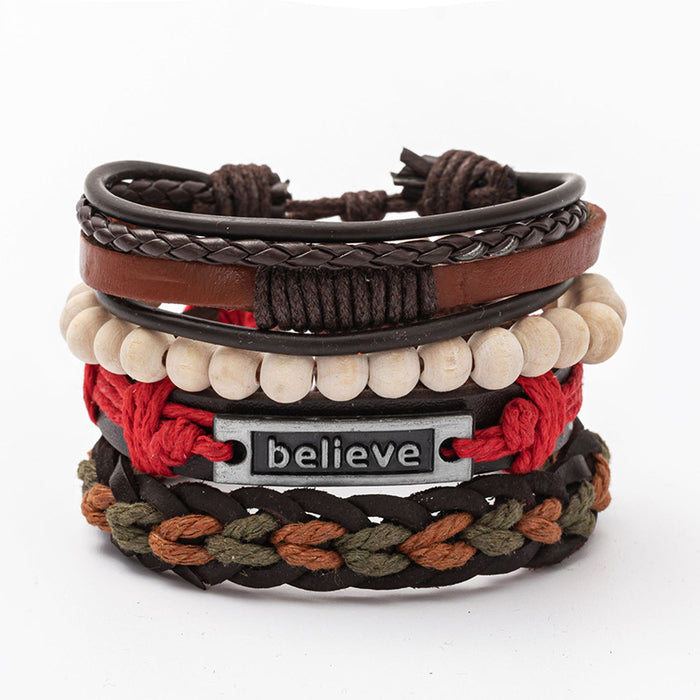 Wholesale 4pieces/pack Personalized Braided Four-piece Leather Bracelet JDC-BT-XH027