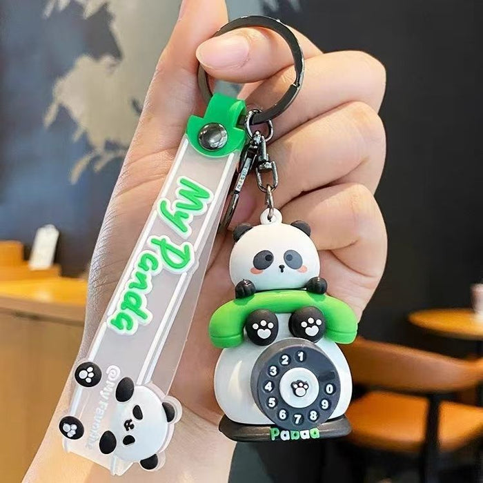 Wholesale Creative Cute Fortune Swivel Panda Keychain Cartoon Couple Car Schoolbag Keychain Gift Silicone