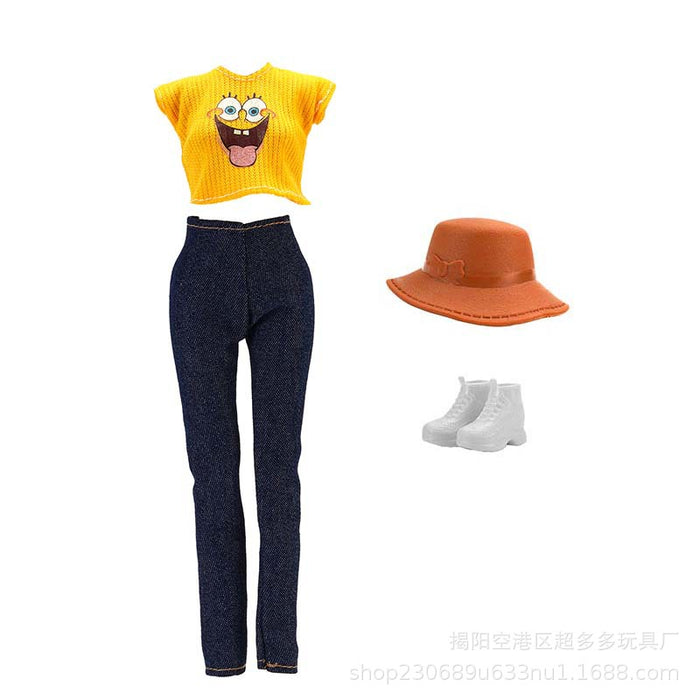 Wholesale 11 inch doll fashion travel variety of striped shirt jeans