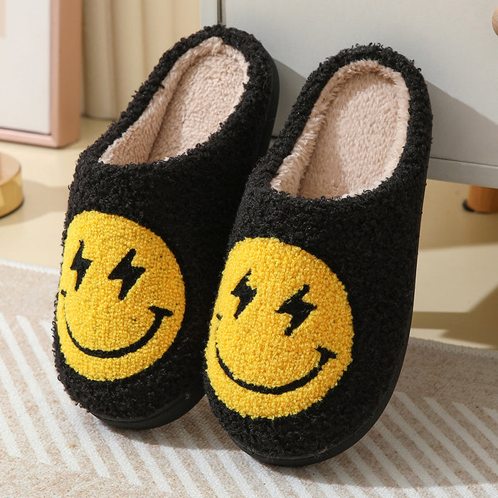 Wholesale Winter style lightning smiley face cotton slippers for women indoor home non-slip home autumn and winter warm slippers