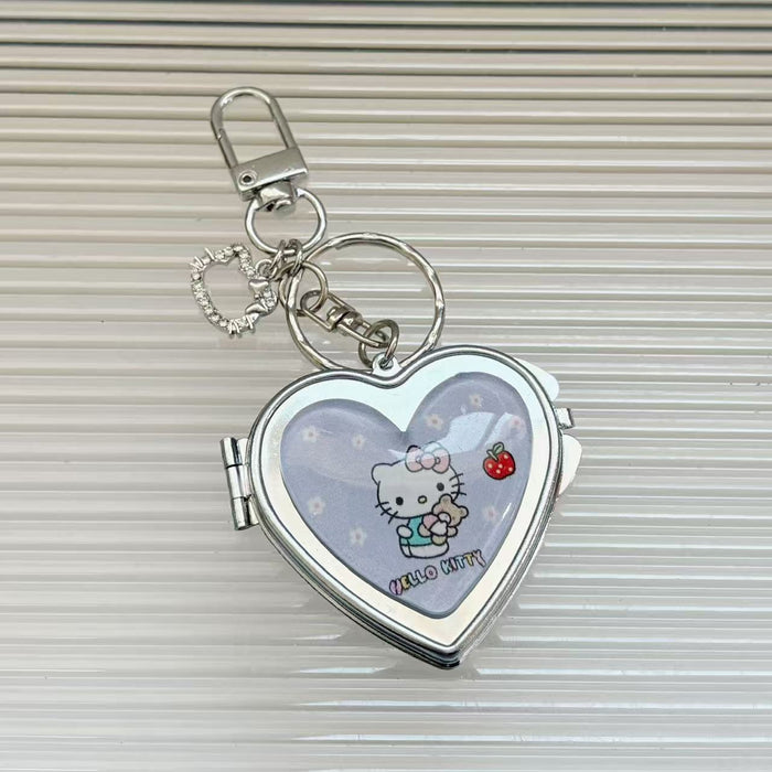 Wholesale Cartoon Heart Portable Mirror Keychain Bag Charm Alloy Electroplating