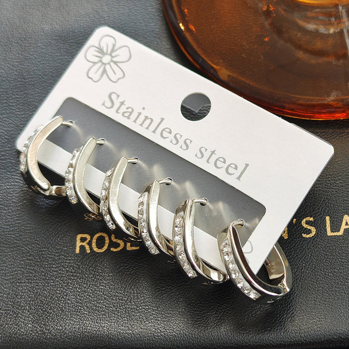 Wholesale Simple and high-end new popular U-shaped geometric full diamond ear buckle with a simple and versatile temperament, titanium steel earrings