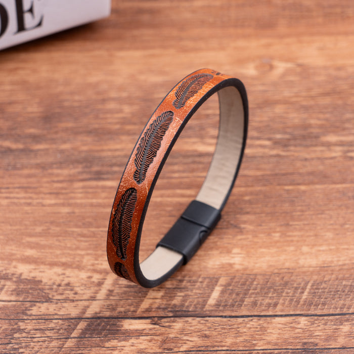 Wholesale Minimalist Feather PU Leather Bracelet Personalized Bracelet Magnetic Buckle Bracelet Jewelry Wholesale