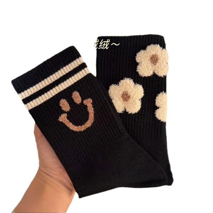 Wholesale Socks, long tube, thick, stylish, cute, with letters, high waist, striped, cotton socks, internet famous