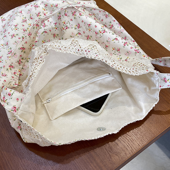 Wholesale Lace lace shoulder bag, floral crossbody bag, new large capacity canvas tote bag