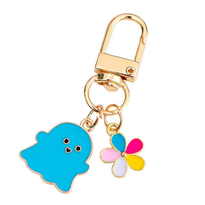 Wholesale Halloween Ghost Keychain Metal Alloy Flower Ornament Keychain Pendant