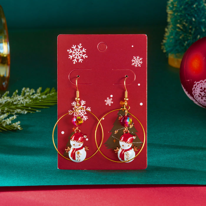 Wholesale Oil-drip Christmas series earrings versatile snowflake bell Christmas paper card earrings for women