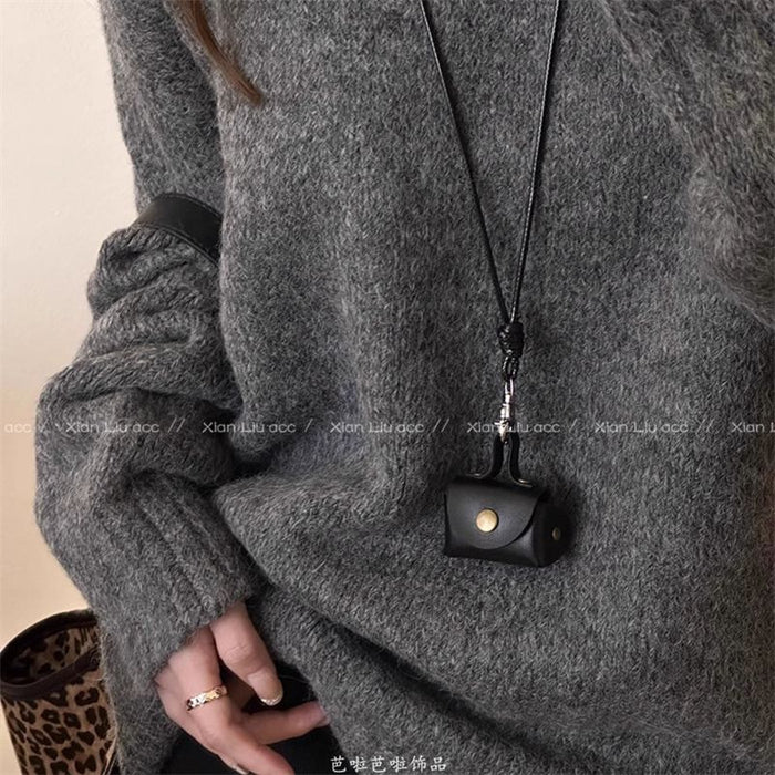 Wholesale Leather Coin Purse Necklace Women's Pendant Earphone Storage Bag