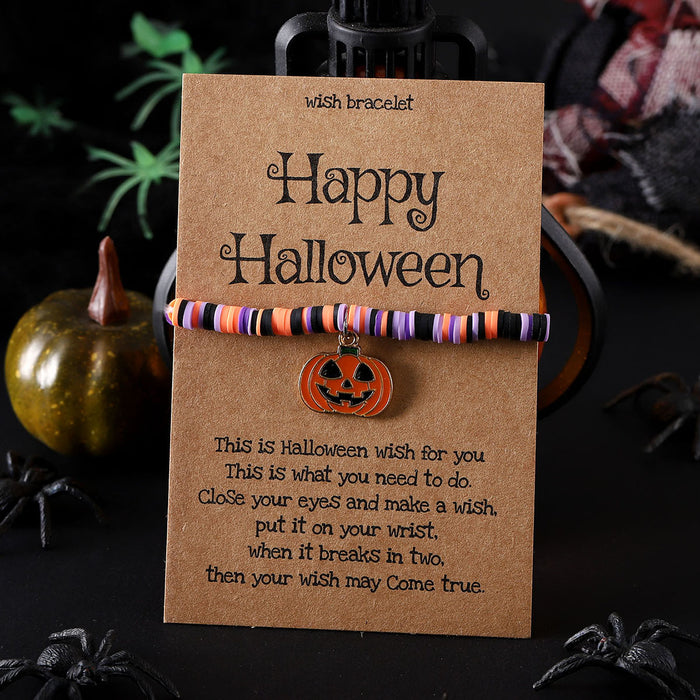 Wholesale  ghost pumpkin skull pendant polymer clay blessing card elastic adjustable bracelet